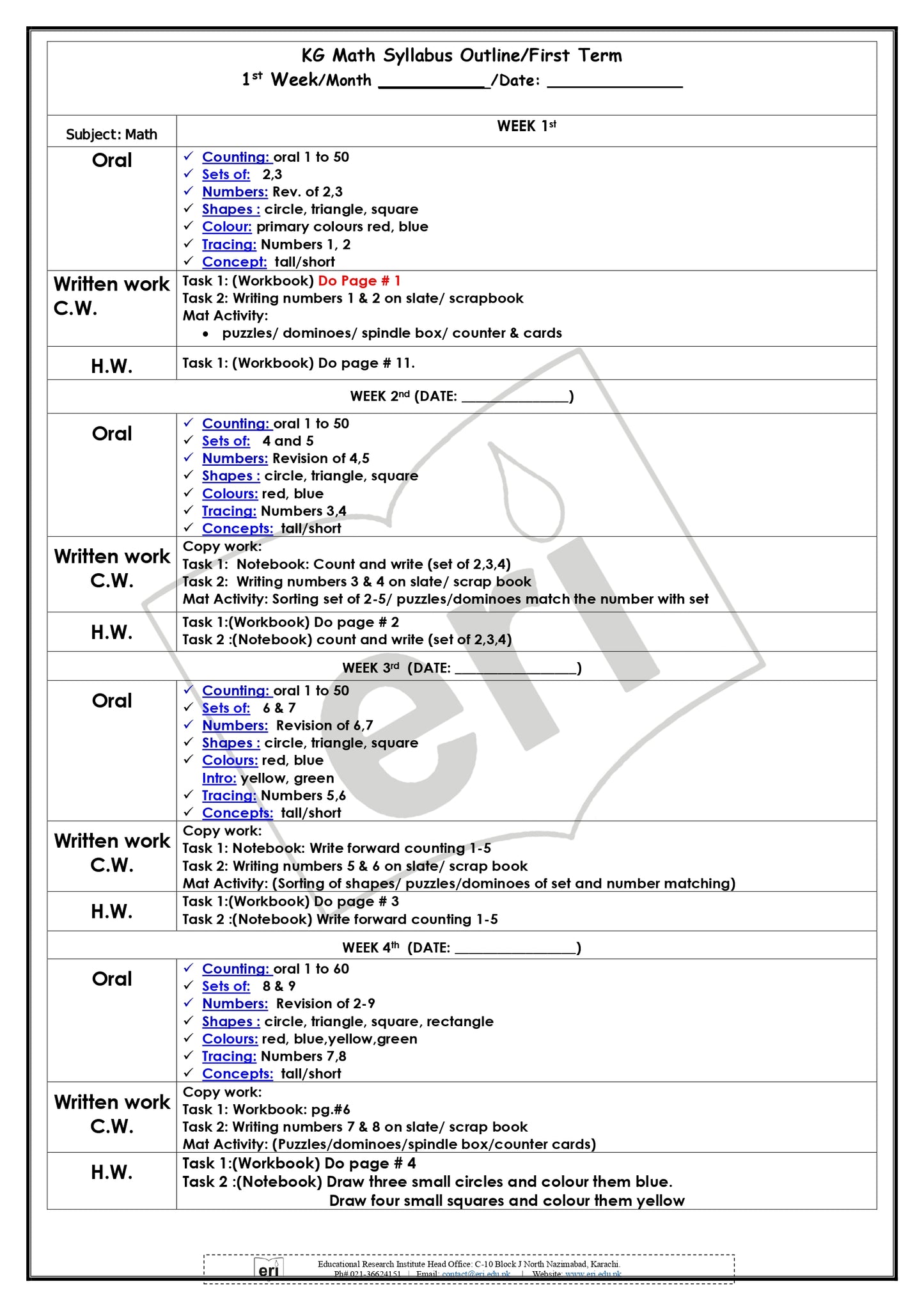 Kindergarten Planner