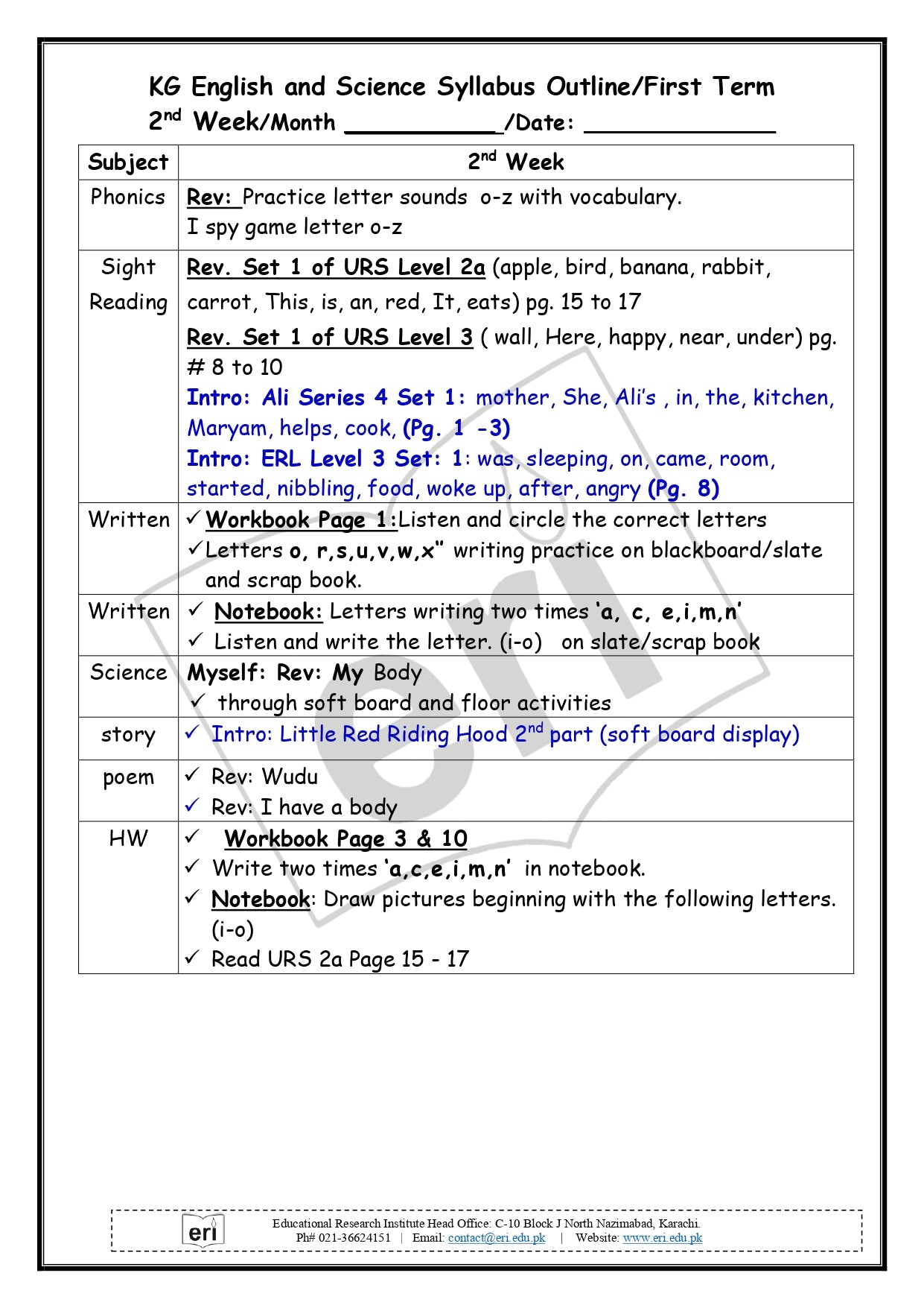 Kindergarten Planner