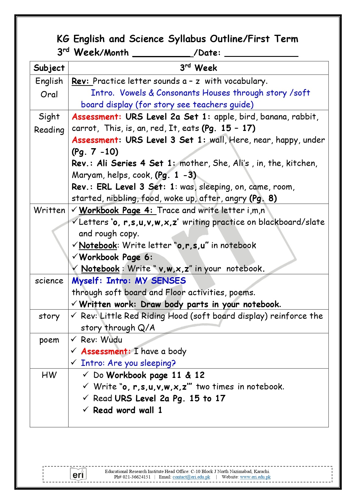 Kindergarten Planner