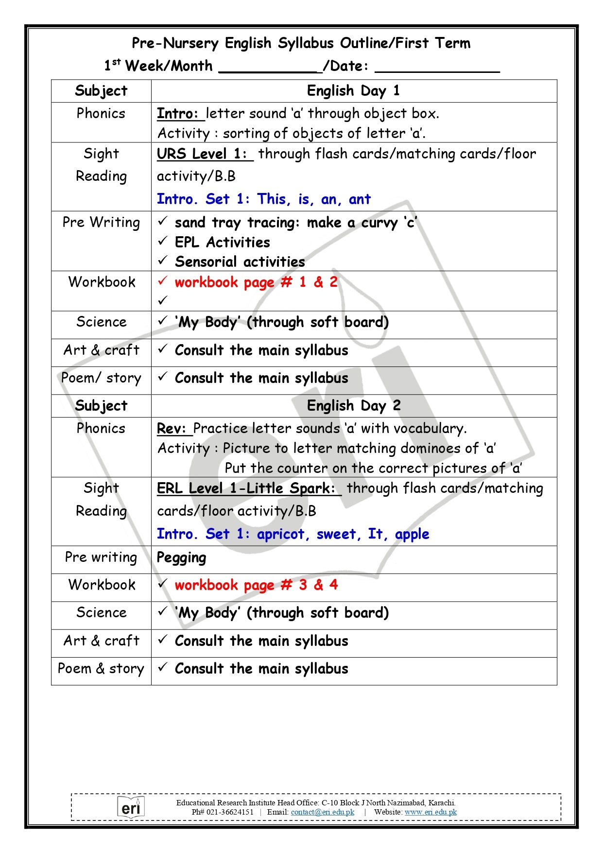 Pre-Nursery Planner