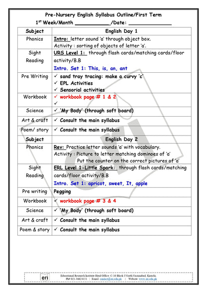 Pre-Nursery Planner