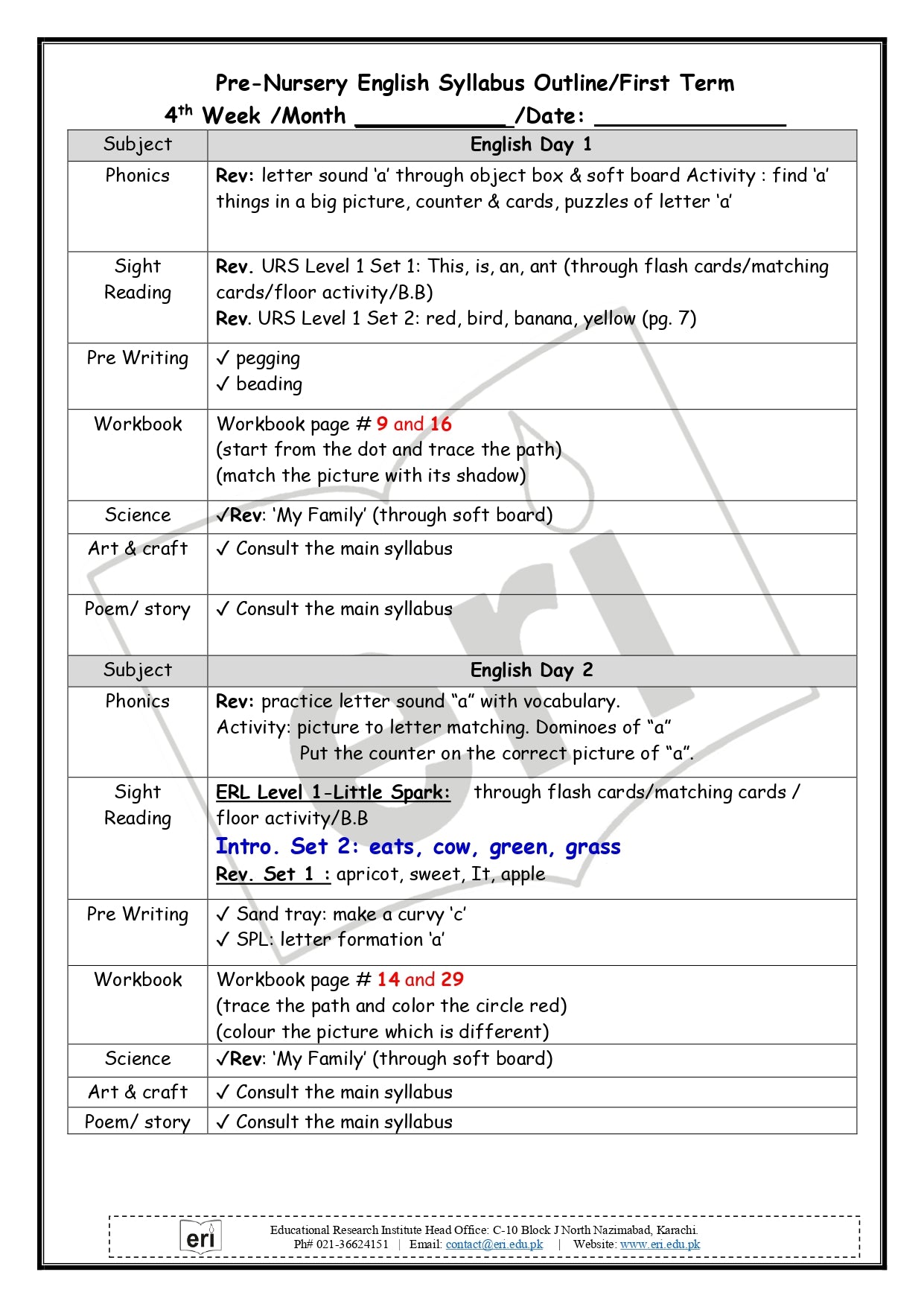 Pre-Nursery Planner