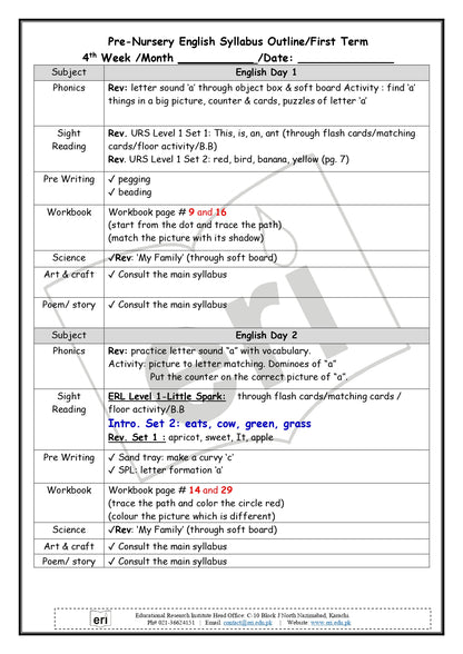 Pre-Nursery Planner